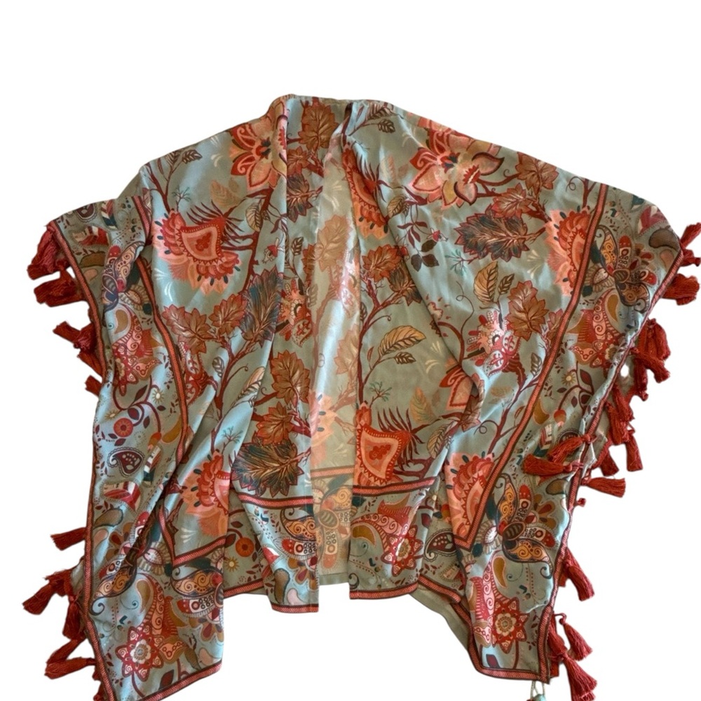 Soft Surroundings Fantasy Floral Fairy Boho Wrap Shawl Scarf Tassels Festival